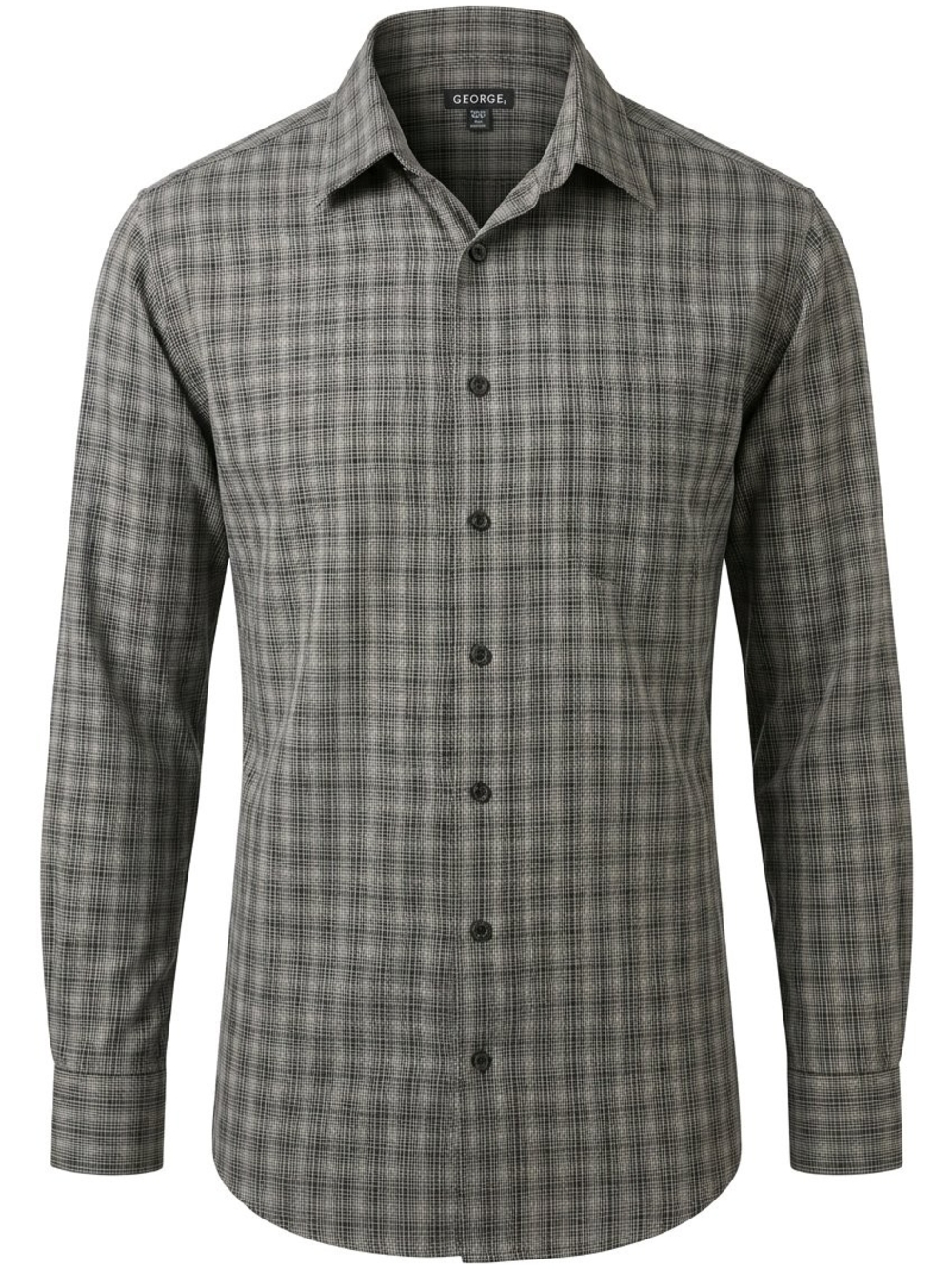 George Men's Charcoal Plaid Long-Sleeve 2XL Dress Shirt